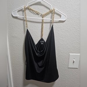 Guess Black and Gold Chain Crop Top